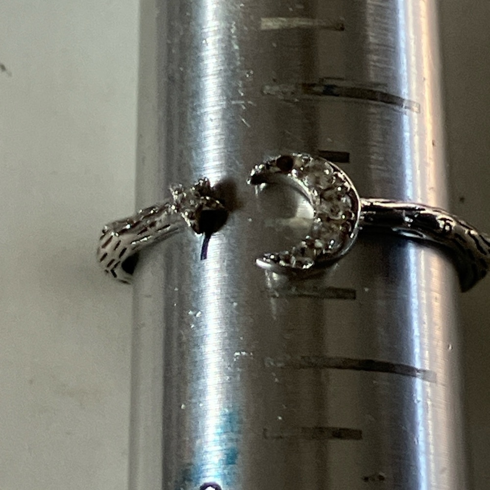 Sterling Silver Crescent Moon With Rhinestones Ring